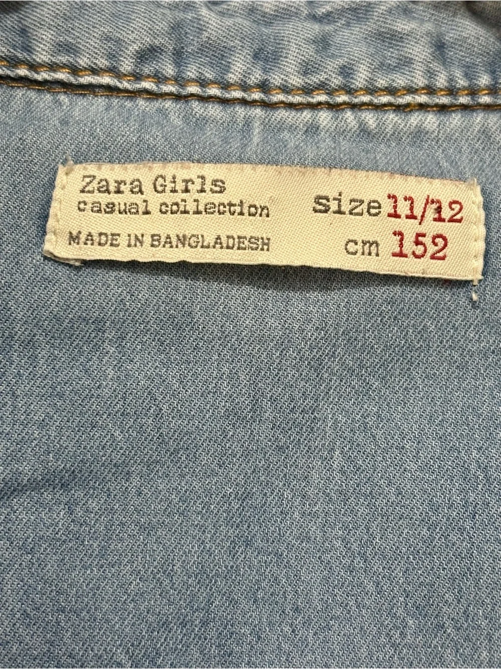 Zara Girls Long Sleeve Snap Front Denim Shirt Size 11/12